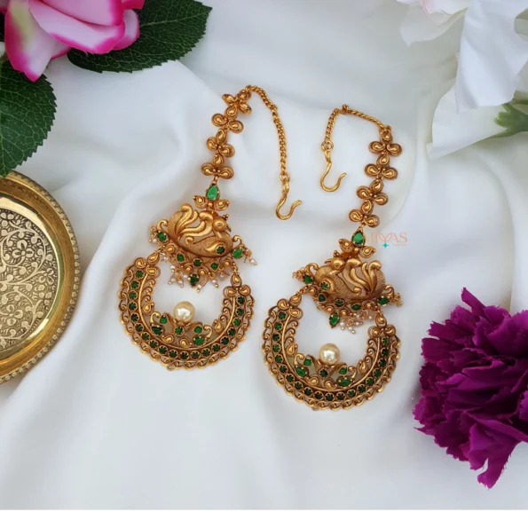 Classy Peacock Design Earring With Ear Chain