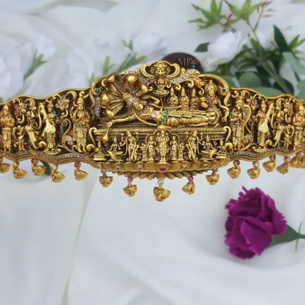 Heavily Crafted Yet Subtle Sri Vishnu 3D Design Bridal Hip Belt