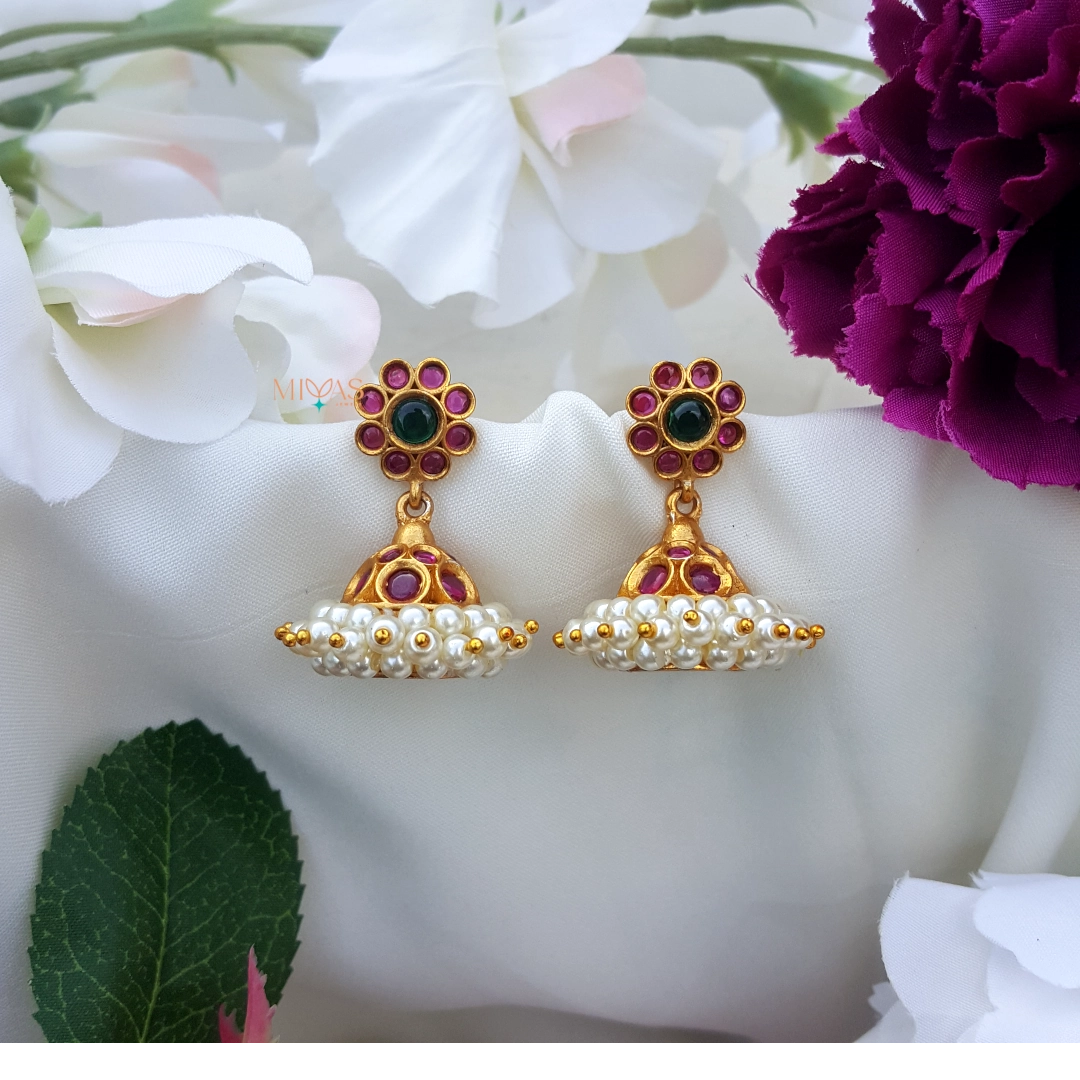 Indian Pakistani Gold long jaroa Jhumka Earrings With red Stones and pearl  | eBay
