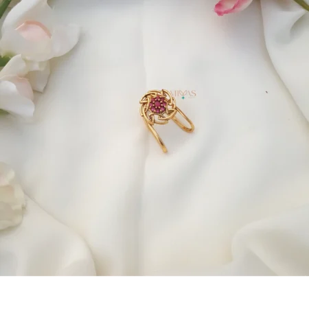 Nihara - Flower Design Vanki Type Finger Ring - Ruby
