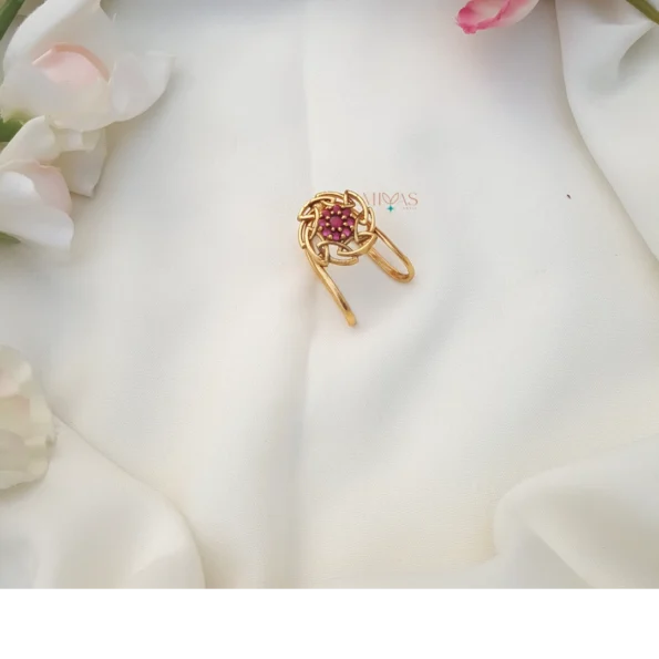 Nihara - Flower Design Vanki Type Finger Ring - Ruby