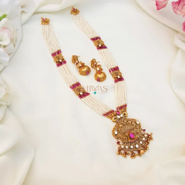 Charming Pink and White Beaded Non Idol Haram