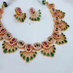 Beautiful Heritage Floral AD Stone Necklace - Green