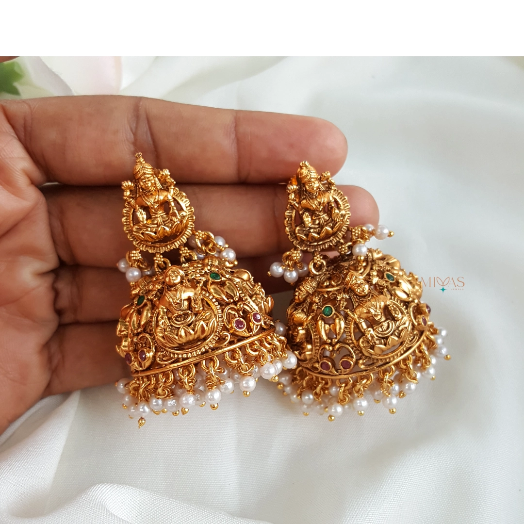 Gold Plated Lakshmi Design Jhumka Earring