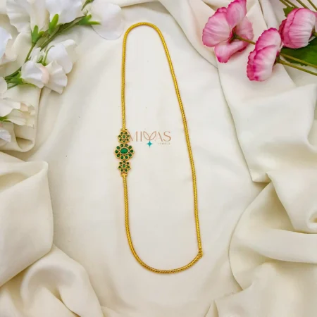 Glorious Gold Tone Mugappu Chain - Green